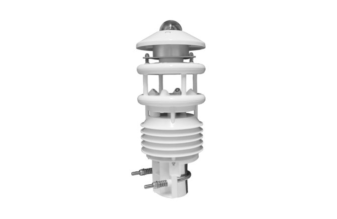 Intelligenter Wettersensor WS510 mit integriertem Kipp & Zonen CMP10 Pyranometer (secondary Standard) zur Messung von Temperatur, relativer Feuchte, Luftdruck, Windrichtung, Windgeschwindigkeit und Strahlung.